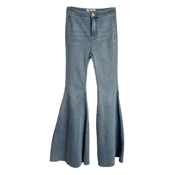 We The Free Free People Just Float On Flare Supper Flare Wide Denim Blue Jeans‎